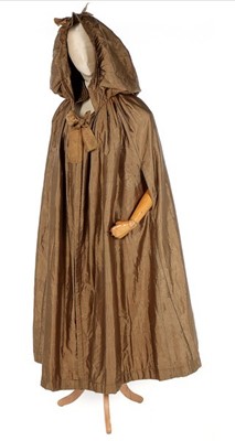 Lot 133 - A rare brown silk padded and hooded cape, late...