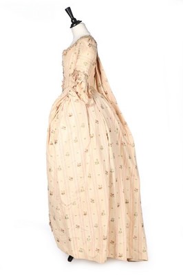 Lot 116 - A striped and floral brocaded pink silk robe à...