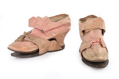 Lot 118A - A pair of pink silk damask shoes with matching...