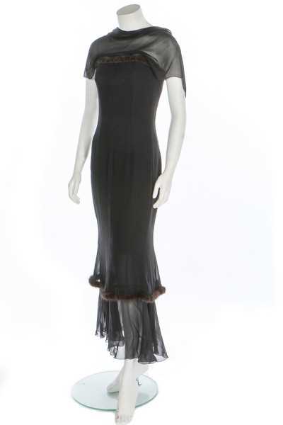 Lot 48 - A Chanel black chiffon and mink-trimmed...
