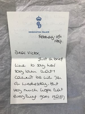 Lot 375 - Princess Diana handwritten note to Victor...