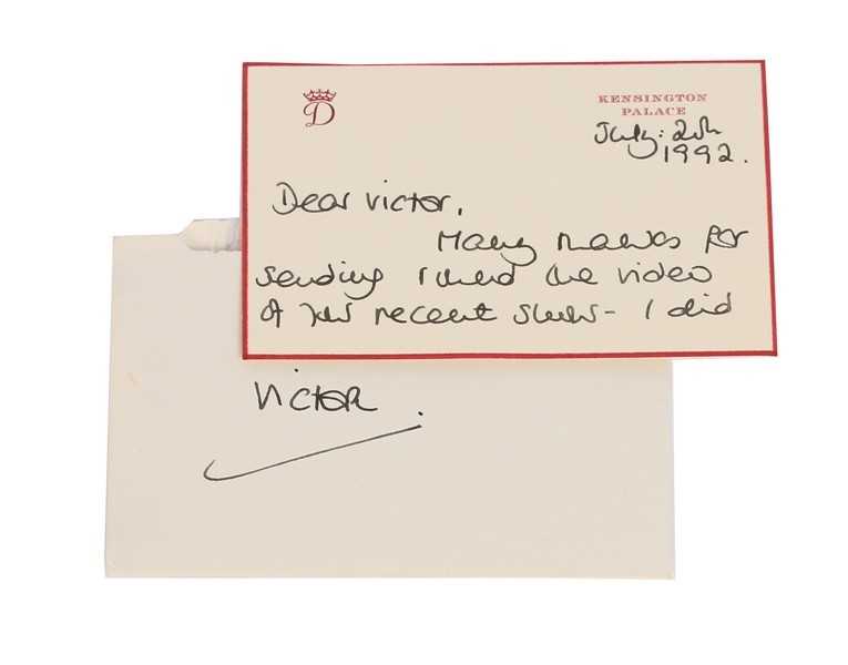 Lot 379 - Princess Diana handwritten note to Victor...