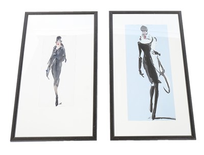 Lot 311 - Two David Downton watercolour fashion...
