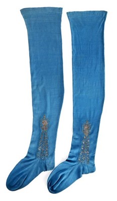 Lot 106 - A fine pair of knitted blue silk stockings,...
