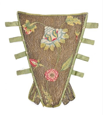 Lot 113 - A fine embroidered stomacher, circa 1700, the...