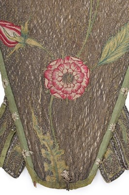 Lot 113 - A fine embroidered stomacher, circa 1700, the...