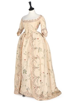 Lot 121 - A rare painted silk robe à la polonaise,...