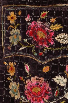 Lot 112 - A printed and embroidered black velvet court...