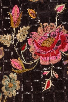 Lot 112 - A printed and embroidered black velvet court...