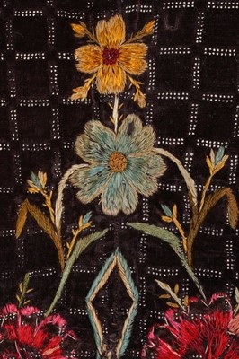Lot 112 - A printed and embroidered black velvet court...
