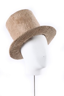 Lot 138 - A fine beige beaver plush stove pipe hat,...