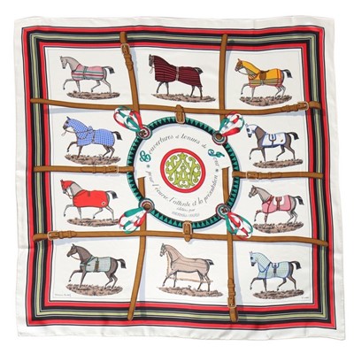 Lot 67 - An Hermès 'Couvetures' silk scarf, designed by...