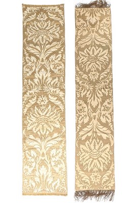 Lot 367 - A pair of cloth of gold panels appliquéd satin,...