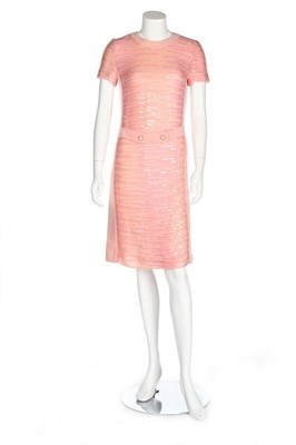 Lot 298 - A Chanel pink herringbone tweed and sequinned...