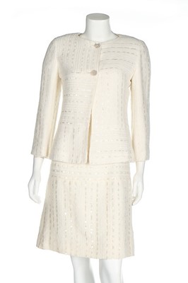 Lot 304 - A Chanel white sequinned cotton/wool blend...