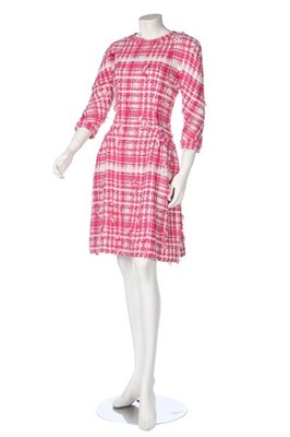 Lot 131 - A Chanel pink and white cotton tweed dress,...