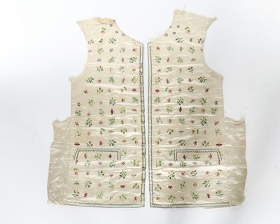 Lot 243 - A pair of finely embroidered satin waistcoat...