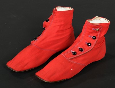 Lot 244 - A pair of chisel-toed scarlet wool ankle boots,...