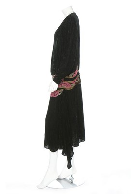 Lot 11 - A couture black velvet flapper dress, early...