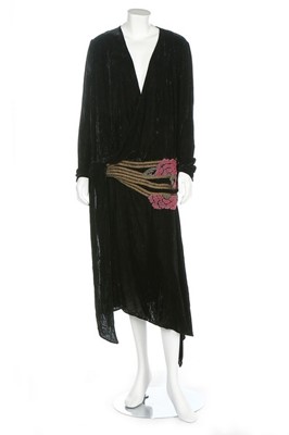 Lot 11 - A couture black velvet flapper dress, early...
