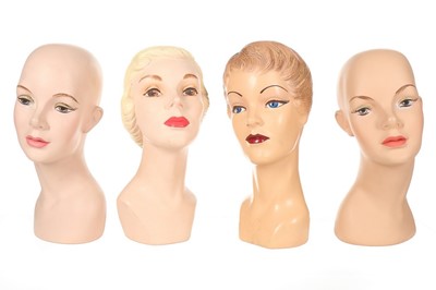 Lot 268 - Four plaster ladies display heads, 1950s, with...