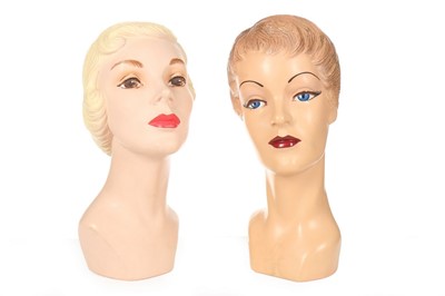 Lot 268 - Four plaster ladies display heads, 1950s, with...