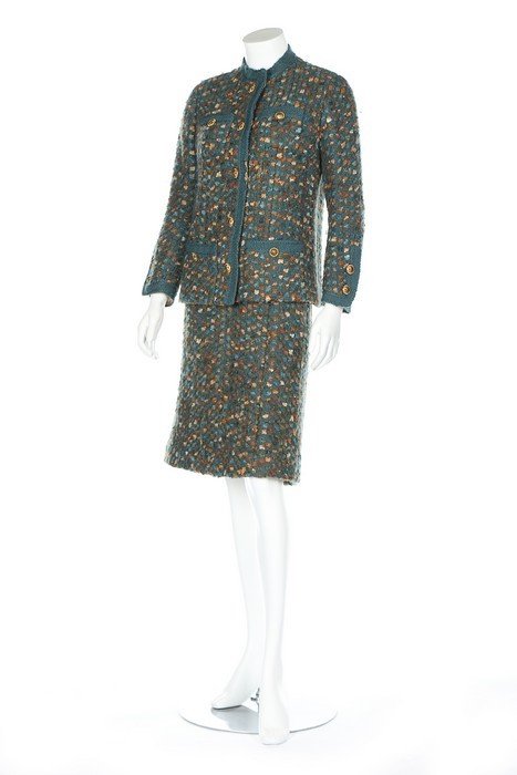 Lot 1 - A Chanel couture peacock blue and brown
