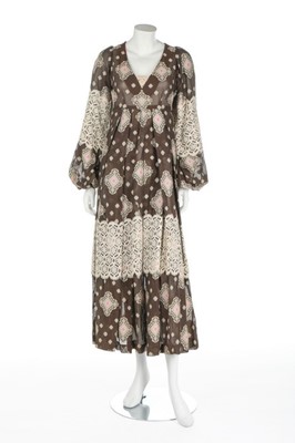 Lot 76 - A Thea Porter brocaded cotton dress, mid 1970s,...