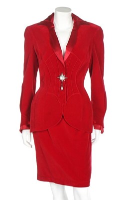 Lot 31 - A Thierry Mugler red velvet suit, early 1990s,...