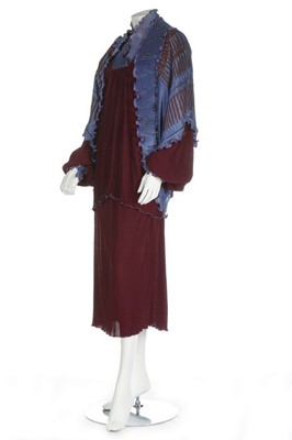 Lot 114 - A Zandra Rhodes blue and burgundy pleated...