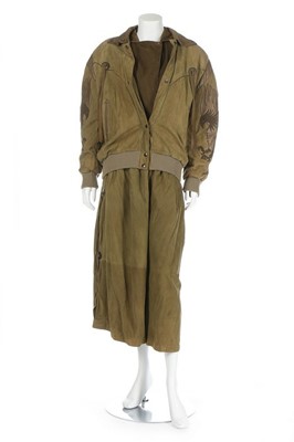 Lot 130 - A Claude Montana green/brown suede ensemble,...