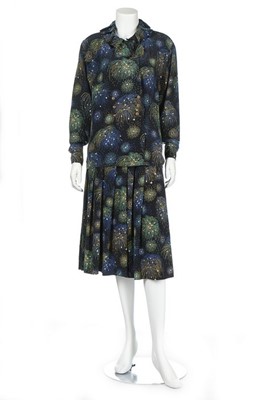 Lot 203 - An Hermès firework printed silk ensemble,...