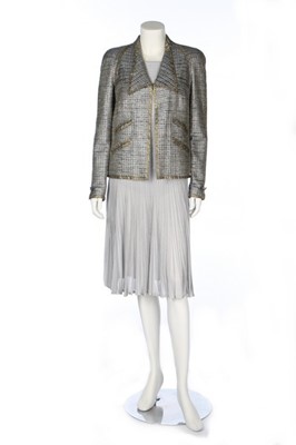 Lot 173 - A Chanel silver rayon-blend tweed jacket,...