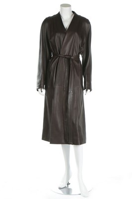 Lot 97 - An Hermès brown butter-soft leather coat,...