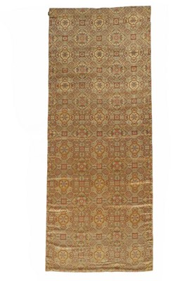 Lot 354 - A Ming-style woven gold satin panel, 19th...