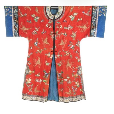 Lot 356 - A woman's embroidered red satin informal robe,...