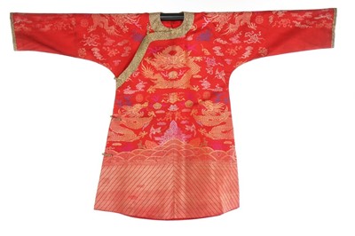 Lot 360 - A red silk dragon robe, Chinese, circa 1900;...