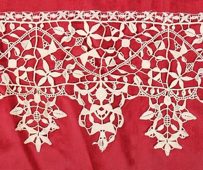 Lot 405 - A band of Punto in Aria needle lace, late 16th,...