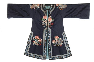 Lot 361 - A woman's embroidered navy satin informal robe,...