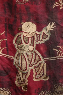 Lot 364 - An embroidered burgundy satin celebratory...
