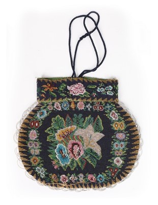 Lot 231 - A reticule finely worked with glass beads,...