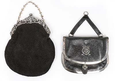 Lot 232 - Five black purses with silver frames...