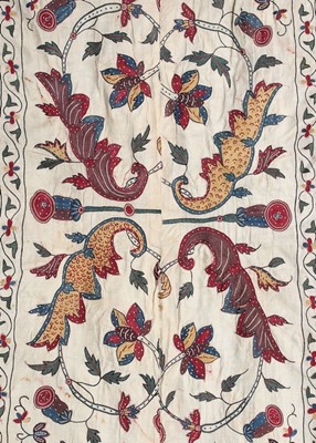 Lot 353 - Three pieced panels of finely embroidered...