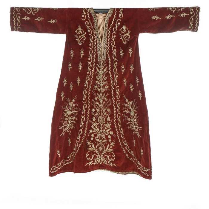 Lot 344 - A dark brown/wine cotton velvet wedding robe,