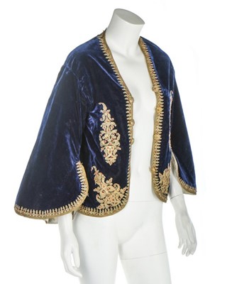 Lot 352 - An embroidered sapphire blue velvet jacket,...