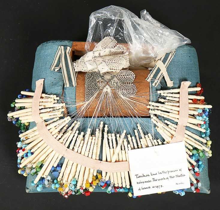 Lot 456 - Three bobbin lace pillows, circa 1900, applied...