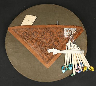 Lot 456 - Three bobbin lace pillows, circa 1900, applied...