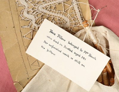 Lot 456 - Three bobbin lace pillows, circa 1900, applied...