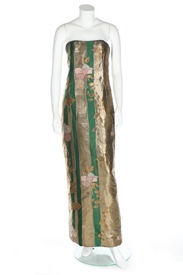 Lot 160 - A Dior New York Japonism brocaded lamé sheath,...