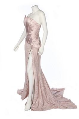 Lot 344 - A John Galliano pink satin and lace gown,...